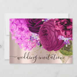 Bridal Wedding Pink Green Flowers Rozen Kaart