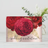 Bridal Wedding Red Gold Rozen Flowers Elegant Kaart (Staand voorkant)
