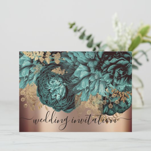 Bridal Wedding Roos Blauwgroen Groene Rozen Wreate Kaart (Staand voorkant)