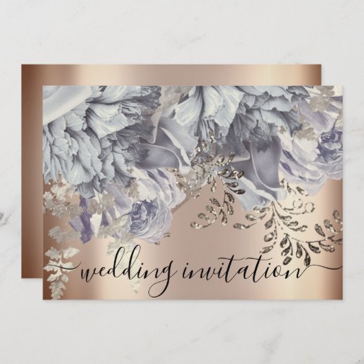 Bridal Wedding Roos Blue Silver Lights Kaart (Voorkant / Achterkant)