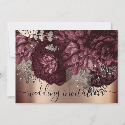 Bridal Wedding Roos Burgundy Marsala Floral Kaart (Voorkant)
