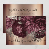 Bridal Wedding Roos Burgundy Marsala Floral Kaart (Voorkant / Achterkant)