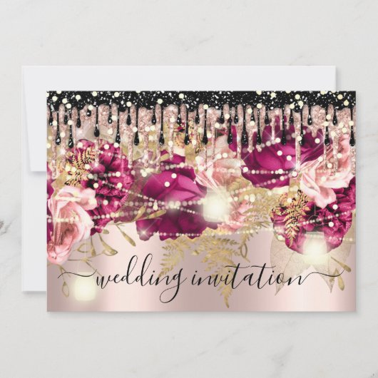 Bridal Wedding Roos Drip Pink Marsala Roos Lichten Kaart (Voorkant)