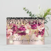 Bridal Wedding Roos Drip Pink Marsala Roos Lichten Kaart (Staand voorkant)