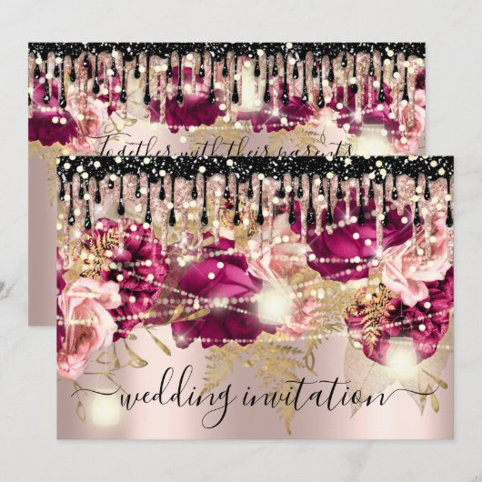 Bridal Wedding Roos Drip Pink Marsala Roos Lichten Kaart (Voorkant / Achterkant)