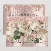 Bridal Wedding Roos Glitter bestuurt ivoren Rozen Kaart (Voorkant / Achterkant)