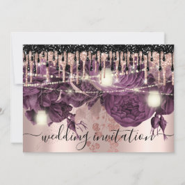 Bridal Wedding Roos Glitter Drift Paarse Berry Kaart
