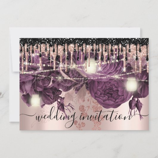 Bridal Wedding Roos Glitter Drift Paarse Berry Kaart (Voorkant)