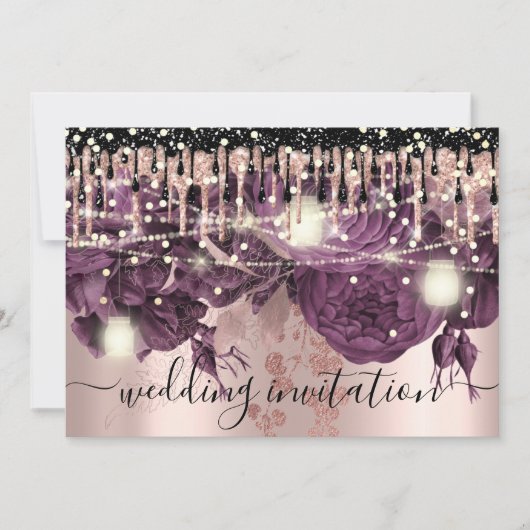 Bridal Wedding Roos Glitter Drift Paarse Confetti Kaart (Voorkant)