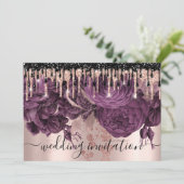 Bridal Wedding Roos Glitter Drift Paarse Rozen Kaart (Staand voorkant)