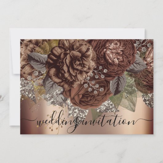 Bridal Wedding Roos Gold Brown Rozen Silver Kaart (Voorkant)