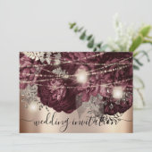 Bridal Wedding Roos Gold Burgundy Marsala Lichten Kaart (Staand voorkant)