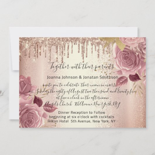 Bridal Wedding Roos Roze druppels I Kaart (Achterkant)