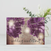 Bridal Wedding Roos Silver Lights Paarse Rozen Kaart (Staand voorkant)