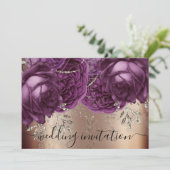 Bridal Wedding Roos Silver Lights Purple Flowers Kaart (Staand voorkant)