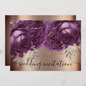 Bridal Wedding Roos Silver Lights Purple Flowers Kaart (Voorkant / Achterkant)