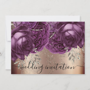 Bridal Wedding Roos Silver Lights Purple Flowers Kaart
