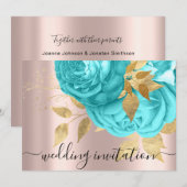 Bridal Wedding Royal Blue Aqua Gold Rozen Kaart (Voorkant / Achterkant)