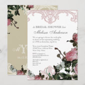 Bridal Wedding Shower Invite, Trellis Roos  Kaart (Voorkant / Achterkant)