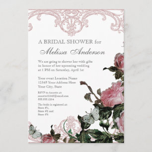 Bridal Wedding Shower Invite, Trellis Roos  Kaart
