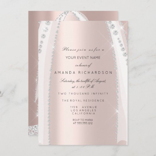 Bridal White Dress Spark Roos Silver Pink Diamond Kaart (Voorkant / Achterkant)