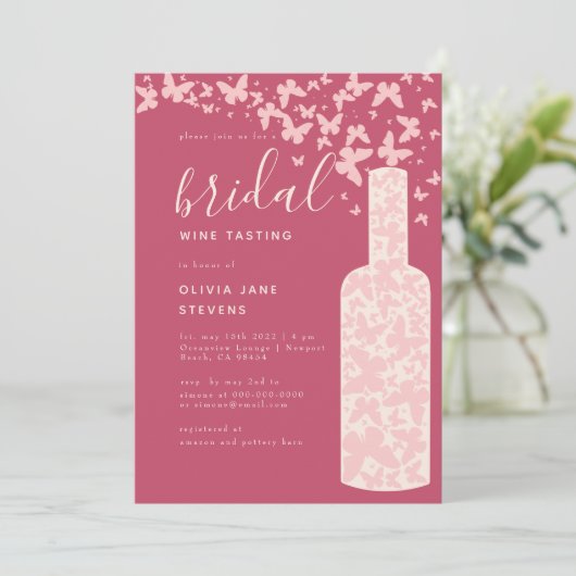 Bridal Wine Bordeaux Roze Butterflies Boho Kaart (Staand voorkant)