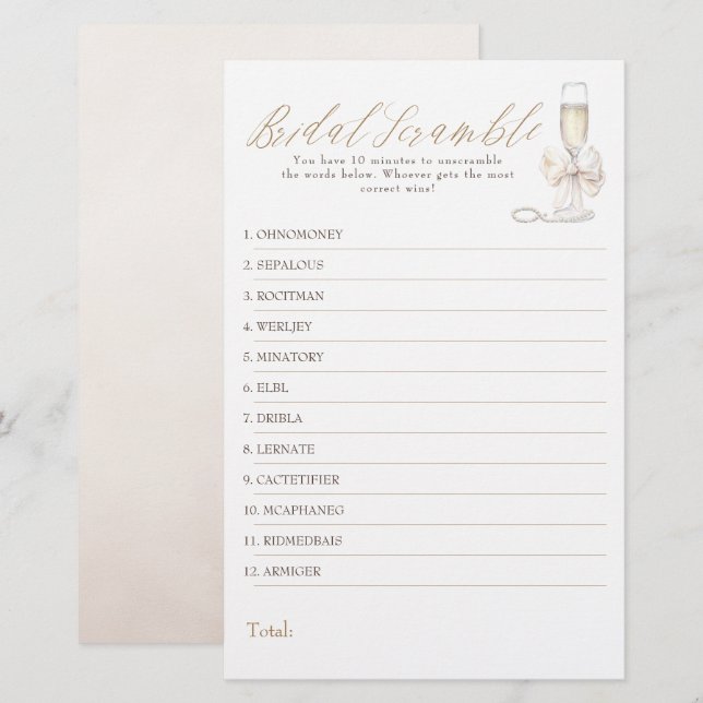 Bridal Word Scramble Fun Bridal Shower Game Card (Voorkant / Achterkant)