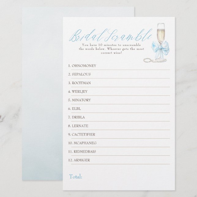Bridal Word Scramble Fun Bridal Shower Game Card (Voorkant / Achterkant)