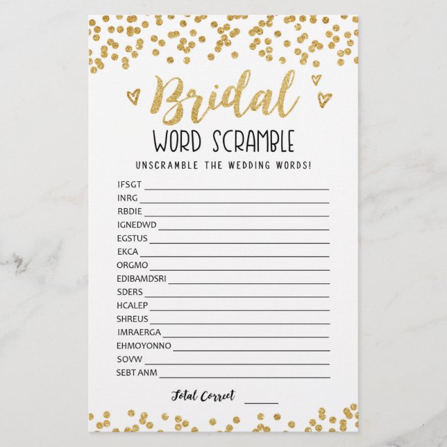 Bridal word scramble game met Answers (Voorkant)