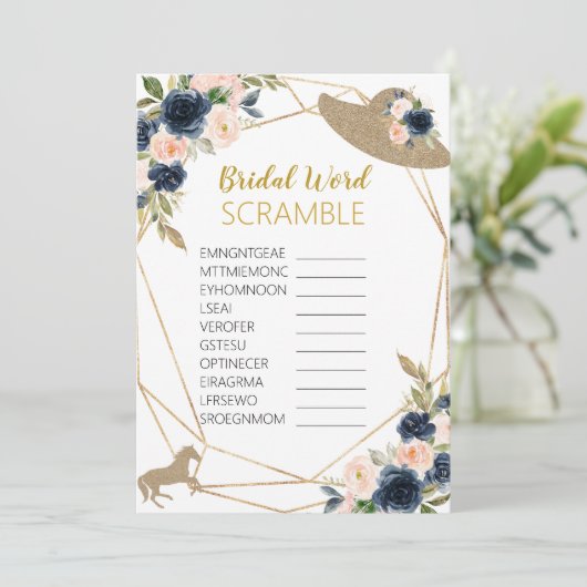Bridal Word Scramble Horse Race Hat Theme Game Kaart (Staand voorkant)