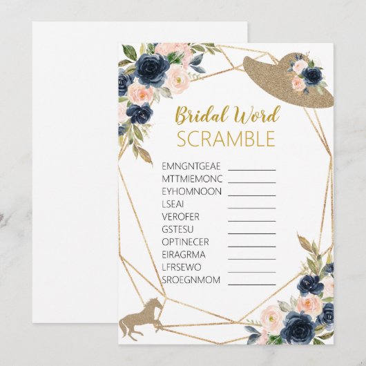 Bridal Word Scramble Horse Race Hat Theme Game Kaart (Voorkant / Achterkant)