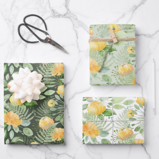 Bridal Yellow Peonies en Green Ferns Inpakpapier Vel (Voorkant)