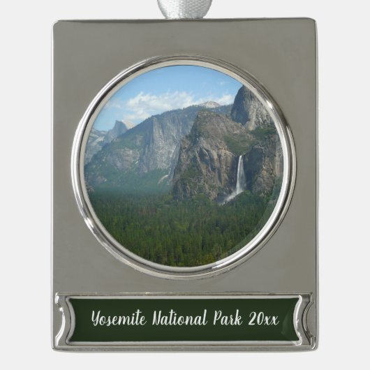 Bridalveil-Herfsten en halve dome bij Yosemite Verzilverd Banner Ornament (Voorkant)