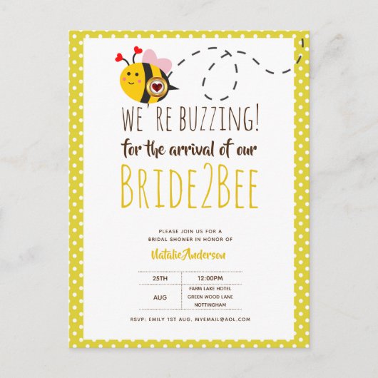 Bride 2 BEE Cute Yellow Wedding of Vrijgezellenfee Briefkaart (Voorkant)
