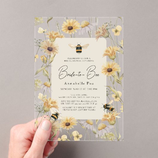 Bride aan Bee Chamomile & Daisies Vrijgezellenfees Acryl Uitnodigingen (Insitu (Draagbaar))