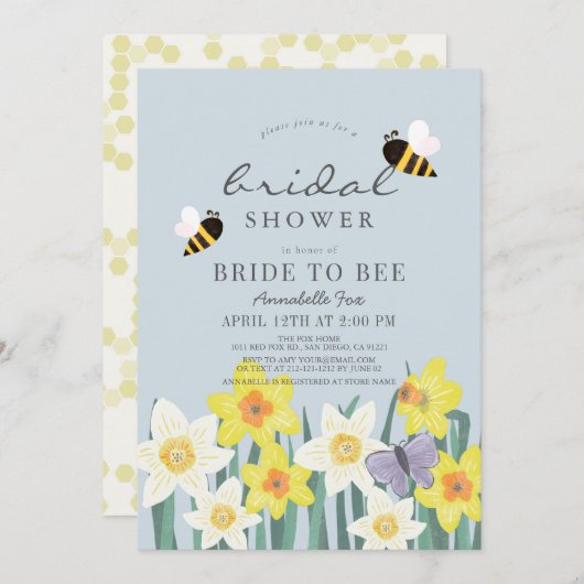 Bride aan Bee Daffodil Blue Vrijgezellenfeest Kaart (Voorkant / Achterkant)