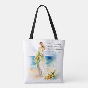 Bride aan het strand Waterverf bruiloft Tote Bag