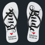 Bride - Aangepaste bruiloft Kies uw kleur Teenslippers<br><div class="desc">Ga op je huwelijksdag met deze gepersonaliseerde teenslippers mee. Deze kunnen worden aangepast met de naam van een bruid en de trouwdatum. De achtergrond is wit, nochtans kunt u de kleur veranderen door op te klikken aanpast het. Wegens de donkere tekst, kijkt dit ontwerp het best met een lichtgekleurde achtergrond....</div>