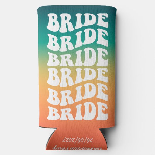 Bride | Aangepaste Retro-tekst met verloop Seltzer Blikjeskoeler (Achterkant)