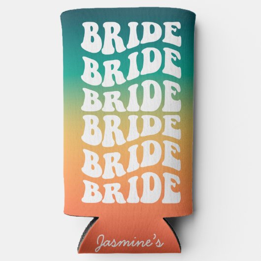 Bride | Aangepaste Retro-tekst met verloop Seltzer Blikjeskoeler (Voorkant)
