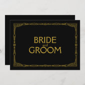 "Bride and Groom" Gold Art Deco Style Weddenschap Kaart (Voorkant / Achterkant)