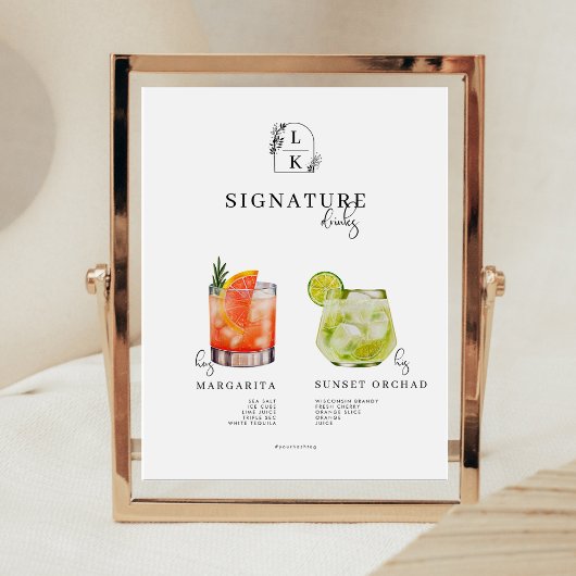 Bride And Groom | Handtekening Drinken Menu Reclamebord Met Voetstuk