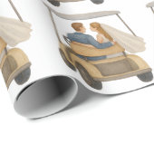 Bride and Groom in a Golf Cart Wedding Gift Cadeaupapier (Rol Hoek)