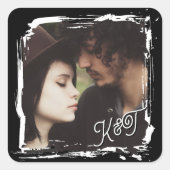 Bride and Groom Initials Photo Template Wedding Vierkante Sticker (Voorkant)