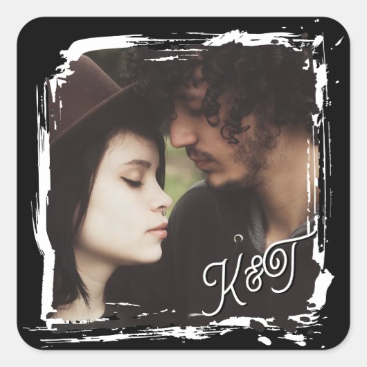 Bride and Groom Initials Photo Template Wedding Vierkante Sticker (Voorkant)