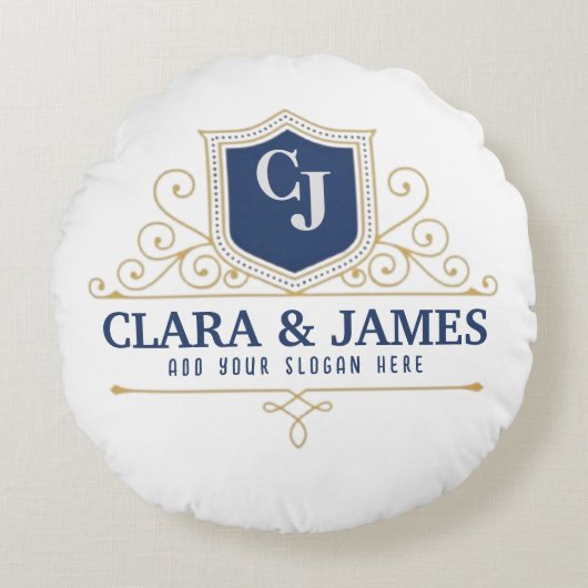 Bride And Groom Monogram Names Elegant Weeding Rond Kussen (Voorkant)