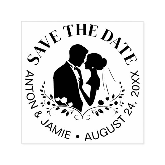 Bride And Groom Save The Date Wedding Date Names Zelfinktende Stempel (Design)