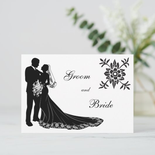 Bride and Groom Silhouette Uitnodiging (Staand voorkant)