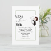 Bride and Groom with Sage Green Border Kaart (Staand voorkant)