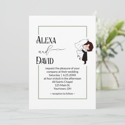 Bride and Groom with Sage Green Border Kaart (Staand voorkant)